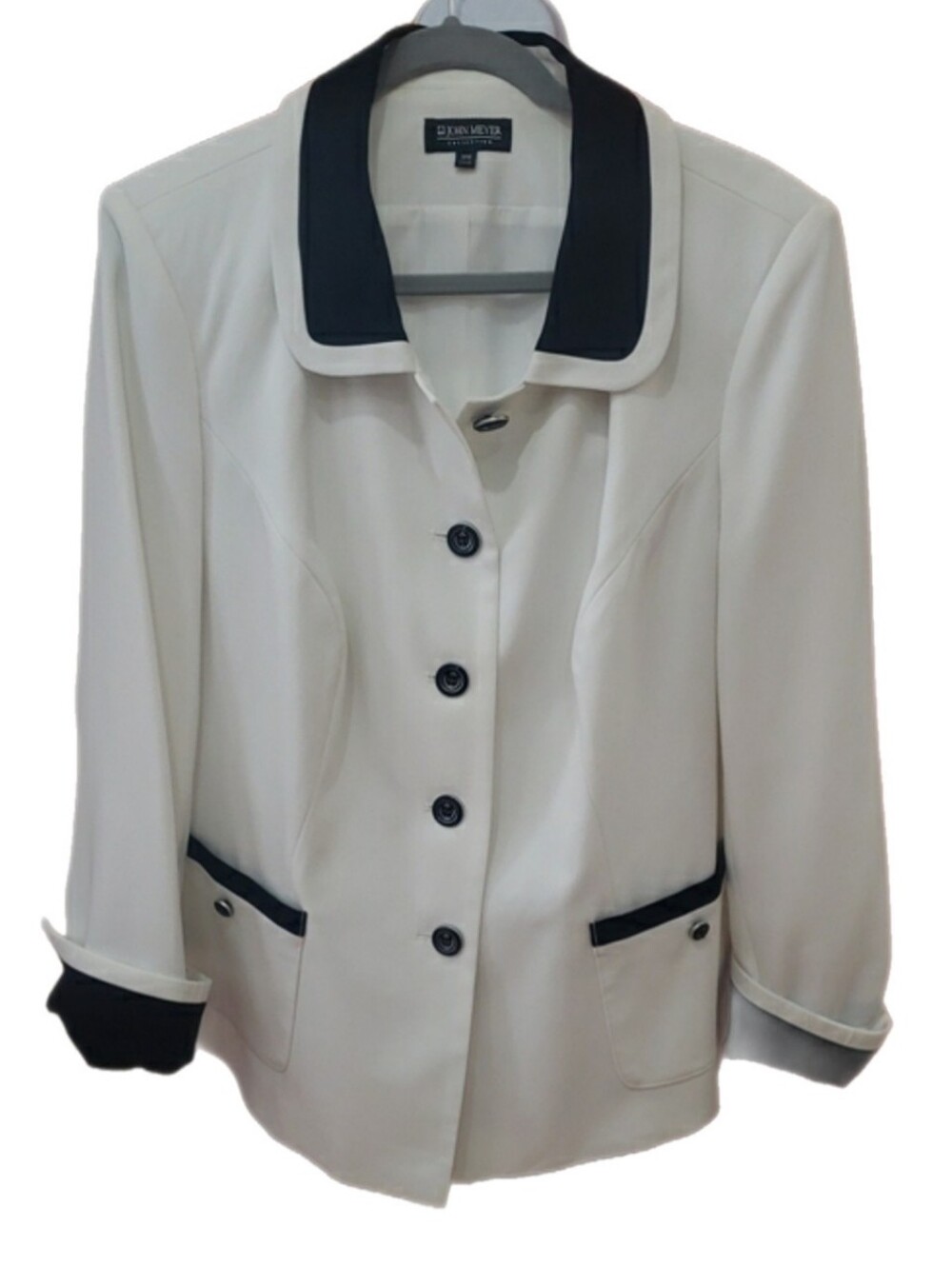 John Meyer Collection White & Black Contrast Women's Blazer Jacket 18W